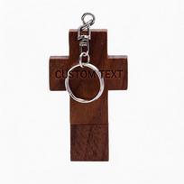 Personalizuotas graviruotas medinis kryželis USB atmintinė Custom logotipo atmintinė su raktų pakabuko tvirtinimu duomenų saugojimui ir nešiojamam naudojimui A brown