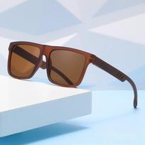 Bamboo Wood Handle Square Frame Sunglasses UV400 Protection Fishing Sunglasses  Travel Black Red Silver black