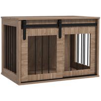 Šuns transportavimo būda, narvas augintiniams, vidaus, stumdomos durys, metalas, medžio efektas, tamsus. 57A x 80I x 54P cm 80 x 54 x 57 cm