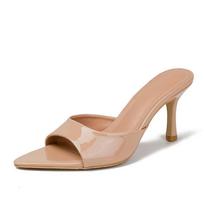 Fashion Liyke Summer New Brand Women Slippers Fashion Pointed Toe Slip On Slides Ladies Elegant Thin High Heels Party Dress Shoes Sandal 35 abrikosas