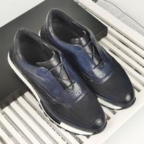 Brand Design Men's Sneakers Real Leather and Cloth Patchwork Lace Up Brown Brogue Oxford Casual Dress Shoes for Men 6 mėlyna