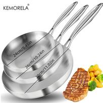 Pan 22/24/26/28Cm 304 Stainless Steel 2Mm Thick Wok Pan 5 Ply Steel Food Grade Non-Stick Pans For Cooking Pot 2/3Pcs Frying