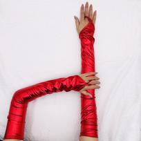Lacquer Leather Hook Finger Long Gloves Sexy Women Fingerless Mittens Cosplay Nightclub Stage Performance Pole Dance Party 48cm red