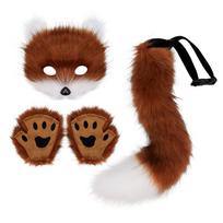 Therian Mask And Tail, Animal Tail Gloves Set For Stage Performance Party Favors brown
