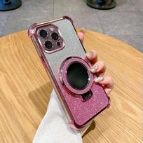 Electroplated Glitter Gradient Phone Case For Motorola Edge 70 60 50 40 Fusion Pro Neo with Mirror Ring Stand, Shockproof Cover Motorola Edge 70 Fusion rožinė