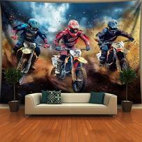 Motokroso lenktynių veiksmo gobelenas Ekstremalaus sporto sienos dekoras Adrenalino motociklo dekoras Purvo dviračių lenktynininkų spaudinys Žaidėjų kambariui Vyrui 100X70CM brown