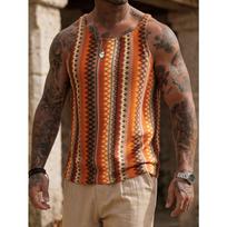 Men Jacquard Contrast Color Casual Sports Sleeveless Tank Top Summer Beach Top S oranžinė
