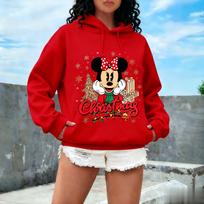Oversized Vintage Minnie Mouse Christmas Women Men Hoodie Funny Cartoon Printed Pullover Sweatshirt Spring Autumn Fashion Tops M red