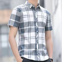 Fashion Shirt Men's Summer Short-sleeved Plaid Casual Slim Trend Non-iron Anti-wrinkle Shirt Blouse Men M