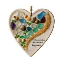 Wishing You Lots of Love And Happiness Sea Glass Ornament Handcrafted Round/Heart-Shaped 1pc A