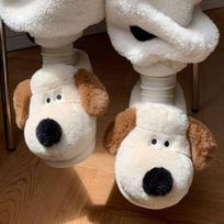 Doggy winter cold protection fur indoor floor noise reduction slippers ivory