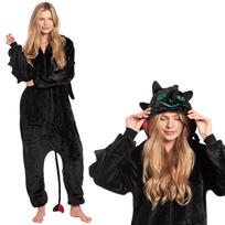 Moterų pižama kombinezonas kigurumi onesie drakonas šerbatinis juodas 145-155 s black