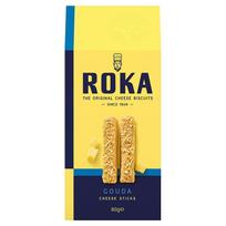 Roka Gouda Sūrio Pyragėliai Turtingo Sūrio Skonio Traškūs ir Sluoksniuoti Užkandžiai 80g x 2 Pakuotės yellow