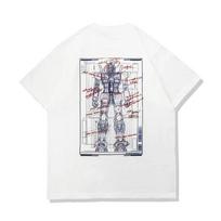 Japanese Anime All Cotton T-shirt Mobile Suit Gundam RX78 Design Picture Short Sleeved Hot Selling Loose Casual Couple Top 2026 L white