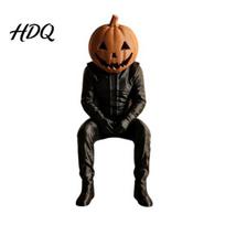 Sitting Man Statue for Shelf Decor Pumpkin Head Statue 3D Printed Mysterious Figure Dark Style Home Accents Spooky Tabletop Ornament Halloween Desk