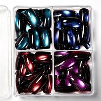 96Pcs Cat Eye French Press On Nails Short Square 4 Colors Flash Design Fake Nails for Beginners Manicure Daily Use one size