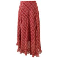 SanCai 2026 Summer High-Waist A-Line Plaid Ruffle Chiffon Mid-Length Skirt S