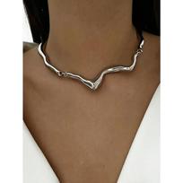 Liquid Lava Metal Texture Choker Necklace, Geometric Twisted Design, Suitable for Party, Gift, Daily Wear one-size sidabras