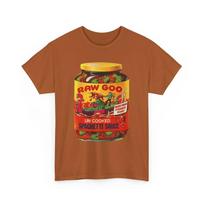 Wacky Packages Raw Goo Pasta Sauce Printed T shirt Funny Ragu Parody Collectible S brown