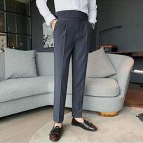 Men's Slim-Fit High-Waisted Solid Color Business Trousers 28 pilka spalva