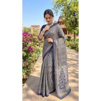 New Launch Beautiful Bagru Printed Saree with Blouse beige