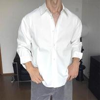 Men Italian Neapolitan Loose Long Sleeve Wrinkle Free Satin Casual Shirt M balta