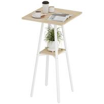 Kvadratinis aukštas stalas 2 žmonėms, aukštas virtuvės stovimas stalas su lentyna, 55 x 55 x 95 cm, natūralus ir baltas 55 x 55 x 95 cm