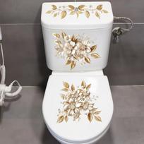 Švytinčio prabangumo auksinės gėlės tualeto lipdukas, vonios kambario vandeniui atsparus lipnus lipdukas vandens bakeliui dekoruoti A1 black