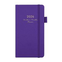 2026 Kišeninis planuoklis su elastine juostele, rašiklio laikikliu, juostele žymekliu, savaitės, mėnesio, akademinės programos, 12 mėnesių tvarkaraščio valdymo, kietu viršeliu užrašinė violetinė