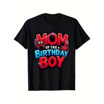 Black Birthday Party Men's T-shirt with  Birthday Boy's Mom  Text and Spider Design S juoda
