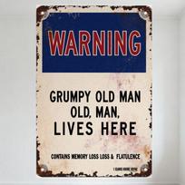 Vintage Grumpy Old Man Warning Metal Tin Sign - Distressed Rusty Blue White Warning Plaque with 'MEMORY LOSS & FLATULENCE' for M 20x30cm（7.8x11.8inch）