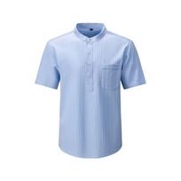 Fashionable Men's Shirt Sea Wave Strips Casual Short-sleeved Stand Collar Loose Solid Color Versatile Button Splicing Pullover S
