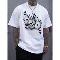 European sizes Men's Skulls & Poker Cards Printed Short Sleeve T-Shirt Family T-Shirt S balta