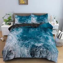 Sea Wave Quilt Cover King Size Queen Size Size 3D Design Blue Ocean Spray Waves Bed Cover Package for Kids Teens,Azure Seawater Cozy Comforter Cover EU Single 135x200cm