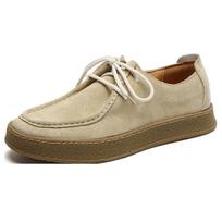 Vintage Man Casual Shoes Lace-up Cow Suede Genuine Leather Comfortable Driving Flats For Men Outdoor Oxfords 40