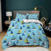 Nautical Boat Sail Sea Blue Duvet Cover Bedding Set Comforter Linen Pillowcases For Kids Adults Single Double King Queen EU Single(135*200cm)3pcs