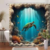 Sea Turtle Coral Reef Shower Curtain Ocean Art Bathroom Decor Underwater Scene Tropical Fish Bath Curtains Modern Home Interior W90xH180cm