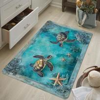 Retro Ocean Themed Sea Turtles Starfish Coral Anti Slip and Soft Marine Creatures Ntrance Rooms, Beach Villas Home Decoration 40x60cm
