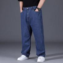 Oversize Jeans Men Fashion Streetwear Plus Size Cotton Loose Jeans Pants Casual Cargo Pants Breathable Big Fat Trousers 28 mėlyna