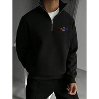 FRANCE Red, White, and Blue Striped Men's Half-Zip Hoodie, Simple and Stylish Printed Stand-Up Collar Hoodie,Casual Long-Sleeve Stand-Up Collar Hoodie L juoda
