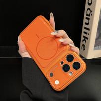Lichee Leather for  Case for For Iphone 1 16 17 Pro Max 11 12 13 14 Magnetic Wireless Charging Camera Protector Cover iPhone 12 Pro Max orange
