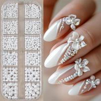 12 Grid Shiny Silver Caviar Bead Nail Studs Balls Half Round Metal Rivets for Art Decoration Kit gray