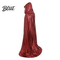 Multi-color Costume Cape Shiny Hooded Cape Iridescent Full Length Cloak Sparkly Unisex Elegant Flowing Cloak for Halloween Masquerade Party 110cm raudona