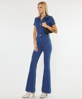 KANCAN Short Sleeve Flare Jumpsuit Dyer Indigo Blue/L