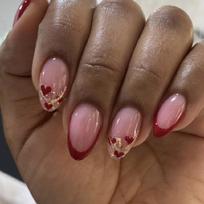 24Pcs Short Almond Valentines Day Press On Nail French Tip Heart Glittering Glossy Romantics False Nail for Women Gift 1 brown