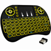 Belaidė mini klaviatūra su RGB LED apšvietimu ir jutikliniu kilimėliu, mini bevielė klaviatūra su lietimui jautriu pulteliu, kompaktiška belaidė klaviatūra su touchpad