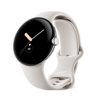 Google Pixel Watch LTE 41mm Polished Silver Case with Sport Band White