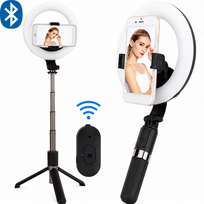 LED žiedinė lempa 16 cm su trikojui ir asmenukių lazda, LED ring light su stovu, žiedinė šviesos lempa telefonui