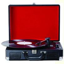 Vinilinių plokštelių grotuvas lagamine, muzikos grotuvas vinilo plokštelėms, patefonas