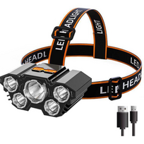 LED prožektorius ant galvos, įkraunamas, 5 LED lemputės, atsparus vandeniui, žibintai ant galvos, galvos žibintas